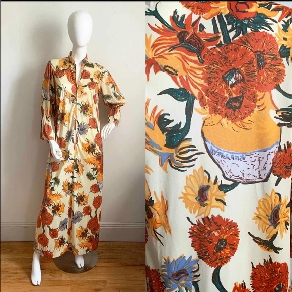 Vintage 1970s Van Gogh art print dress - Picture 2 of 15